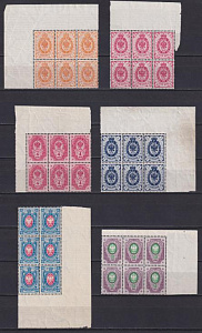 Княжество Финляндское,1891. стандарт ,"с кружками" 6 шестиблоков с полями . Люкс!